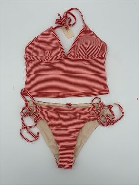 Red Striped Halter Tank Bikini Set NWT